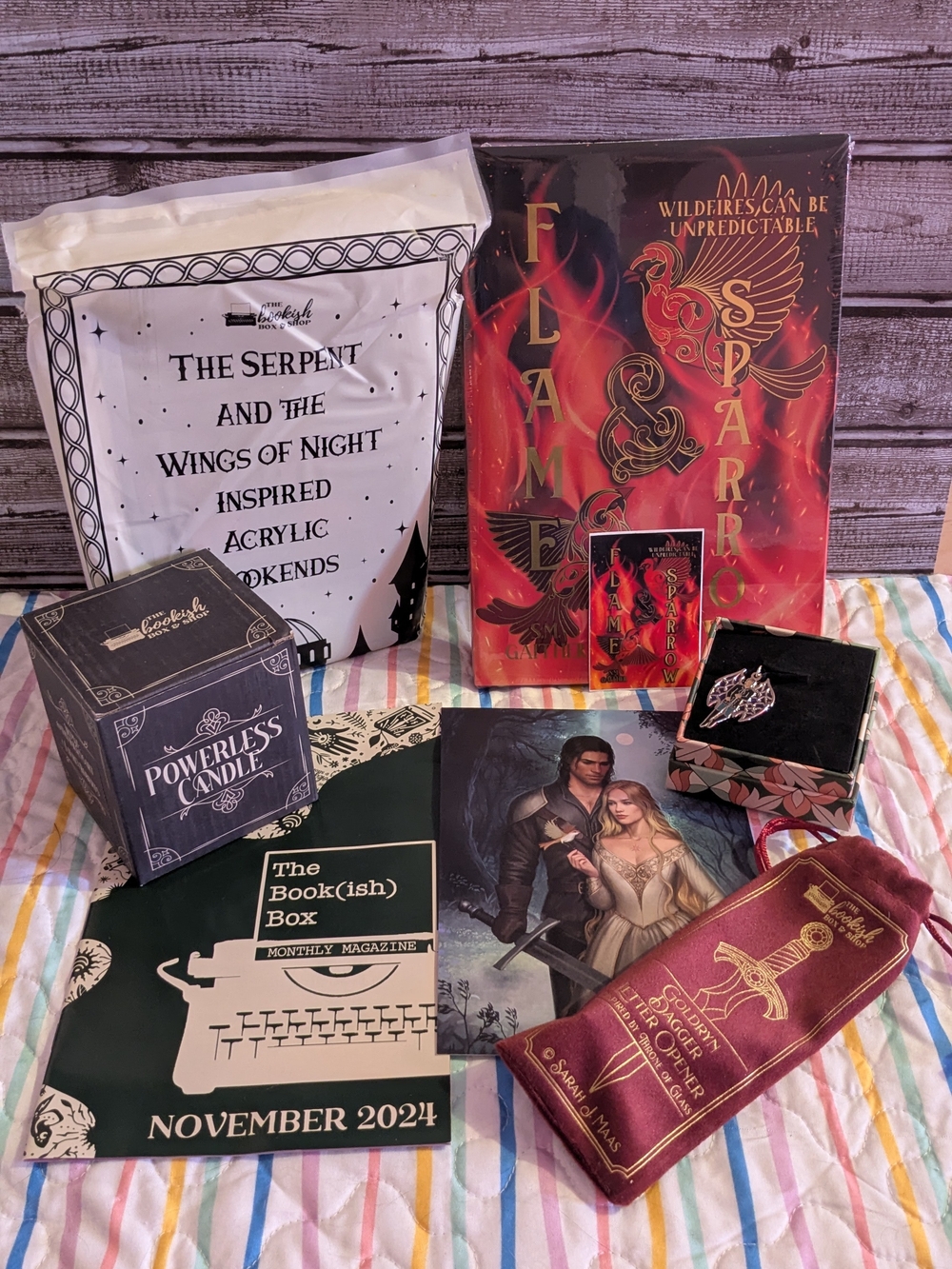 The Bookish Box November 2024 - Flame and Sparrow & Maas & Roberts, COMPLETE